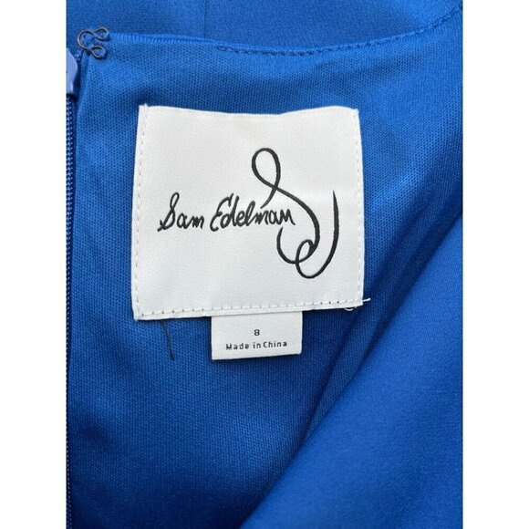 Sam Edelman Blue Draped Neck Sheath Dress Sleeveless Size 8 - Picture 9 of 10